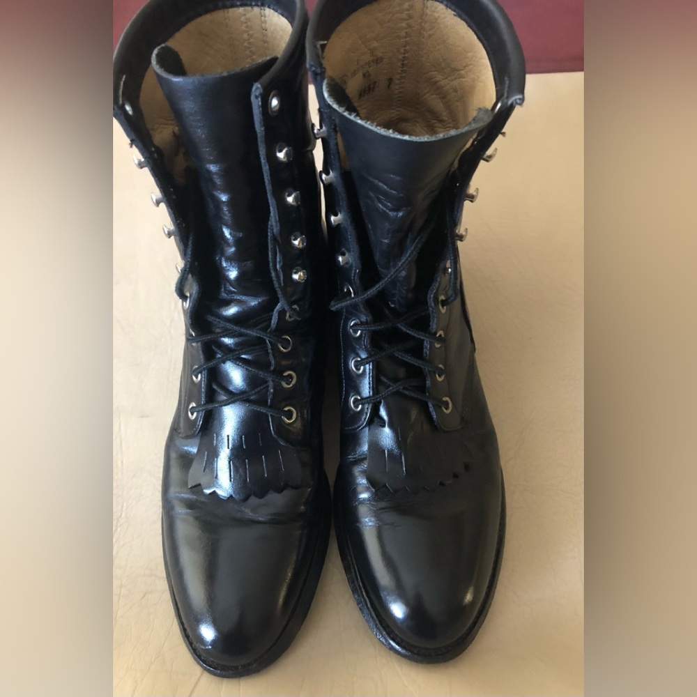 Justin Mens Leather Black Lacer Boots